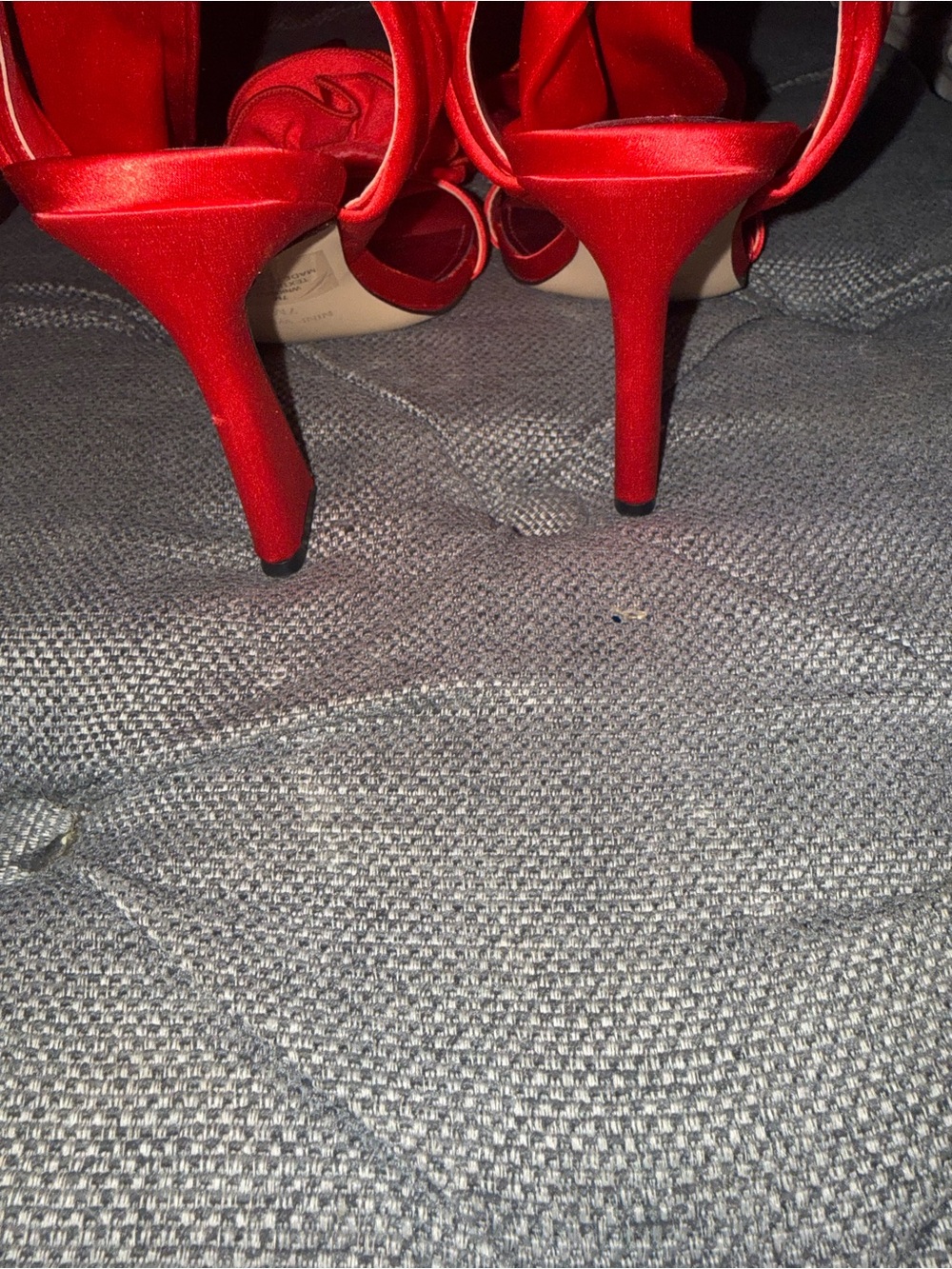 Nine West Red Satin Rose-Detail Ankle Tie Heels - Picture 6 of 9